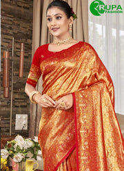 Attractive Red Color Kanjivaram Silk Weaving Work Classical Saree